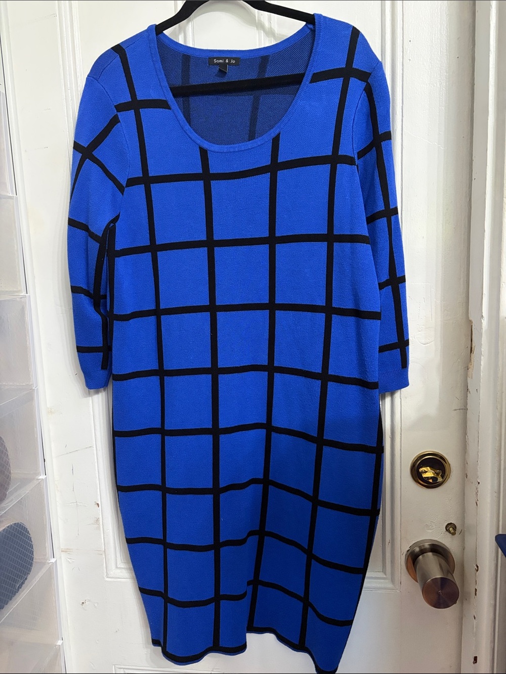 Sami & Jo Royal Blue and Black Grid Knit Dress